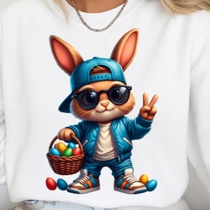 Boy Blue Bunny with Sunglasses PNG:  Easter Design (Digital Download)