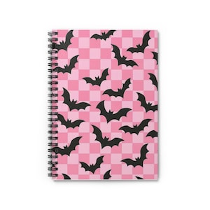 PInk Cute Bat Themed Spiral Notebook - Perfect for Halloween, Journaling, Note Taking, School Supplies, Gift for Students