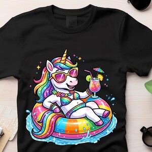 Summer Vibes Rainbow Unicorn on Float PNG:  Pool Vacation Mode Design (Digital Download)