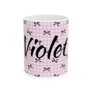 Chic Personalized Mug with Pink Bow Design, Cute Gift for Her, Birthday, Friendship, Home Decor, Coffee Cup