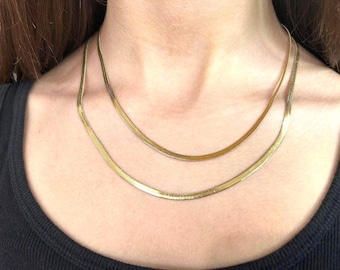 PVD 18K Gold Plated stainless steel snake chain, layering necklace, essential necklace, Herringbone Necklace, flat snake chain