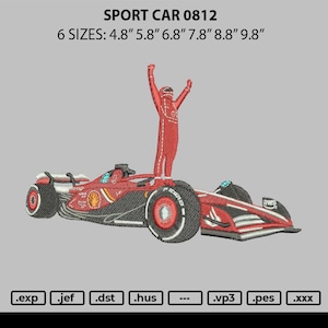 Könnte beinhalten: Rotes und schwarzes Sportwagen mit einem Fahrer, der die Arme in die Höhe reckt, um den Sieg zu feiern. Das Auto hat den Schriftzug "aws" an der Seite. Das Bild enthält den Text "SPORT CAR 0812" und "6 SIZES: 4.8" 5.8" 6.8" 7.8" 8.8" 9.8"