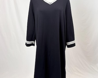 Camisón vintage negro de punto con ribete de encaje, talla grande/XL