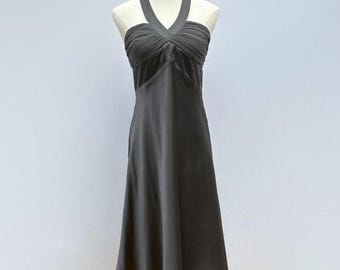 Vintage 90s Silk Halter Neck Cocktail Dress Small