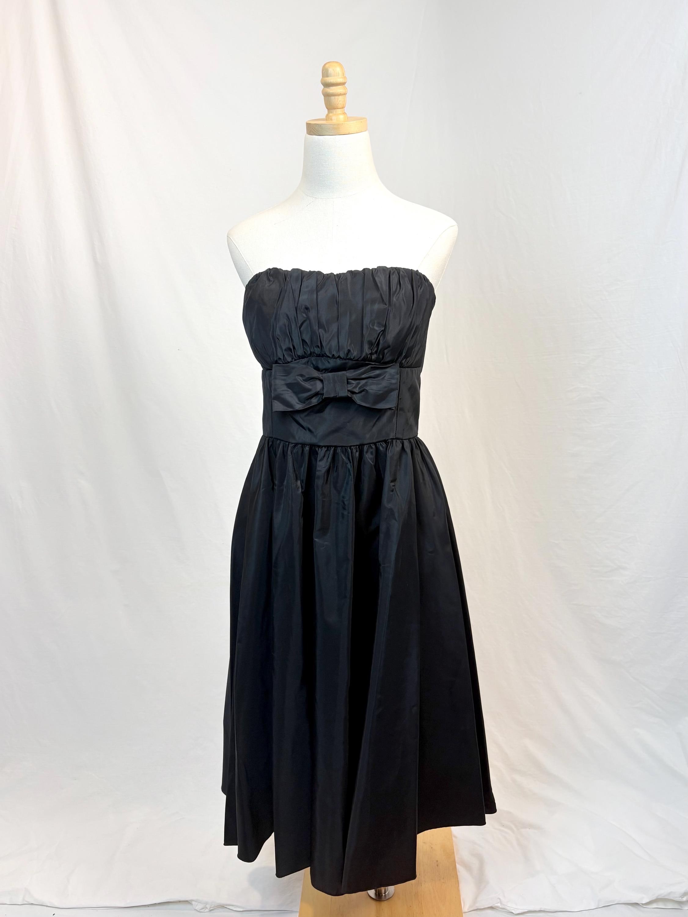 Black Formal Tea Length Strapless Dress - Etsy Black Formal Tea Length Strapless Dress - Etsy