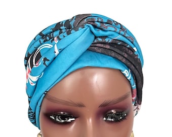 Turbante con nudo frontal floral, ligero y hecho a mano para quimioterapia y alopecia.