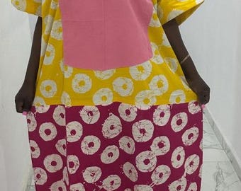 Ankara Midi Bubu: Yellow kaftan, One Size, Ready to Wear