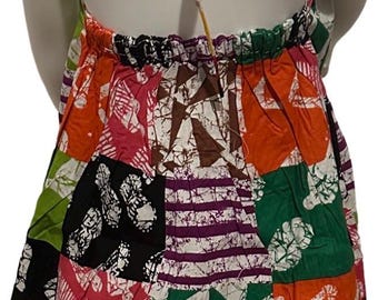 Girls Adire Ankara Halter Neck Dress, 100% Cotton Patchwork, Adjustable Fit