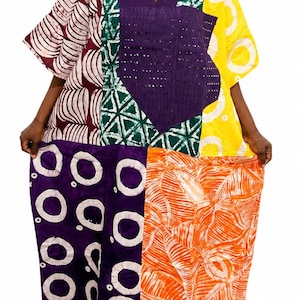 Adire Mix Maxiklänning, Afrikansk Bubu Kaftan, One Size Bomull Adire