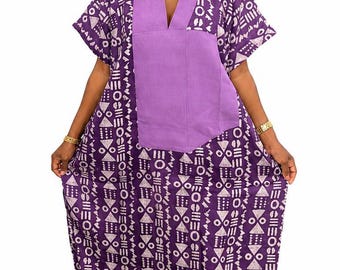 Adire Boubou-Kleid aus weicher Baumwolle: Afrikanisches Batik-Kaftan-Maxikleid