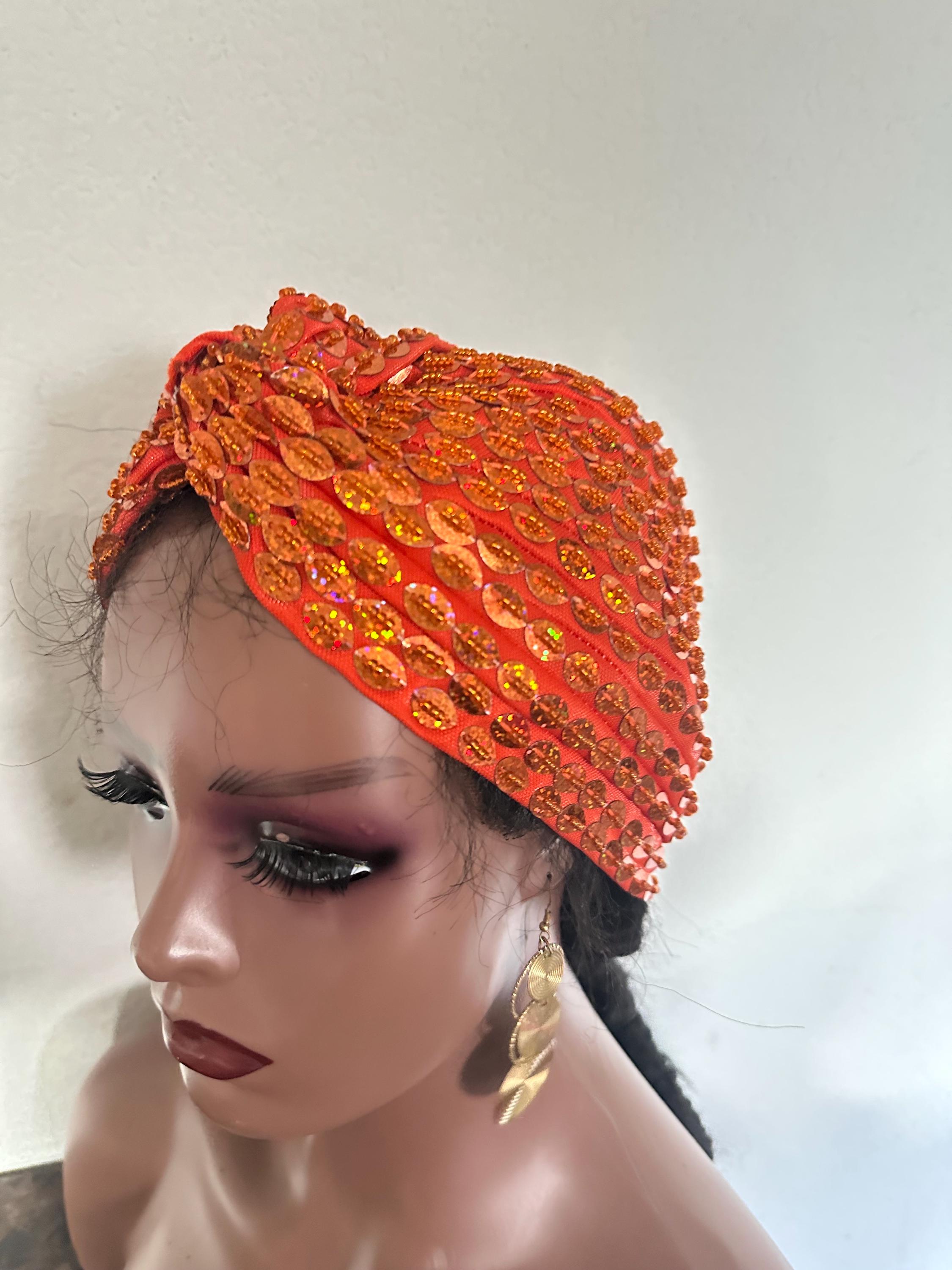 Embroidered Beaded Headband, Wide Stretchy Turban - Etsy display picture 3