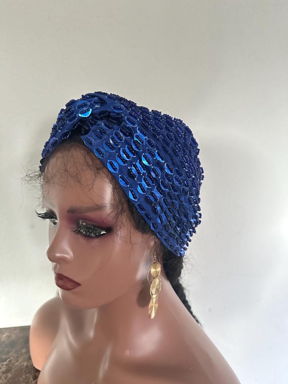 Embroidered Beaded Headband, Wide Stretchy Turban - Etsy display picture 3