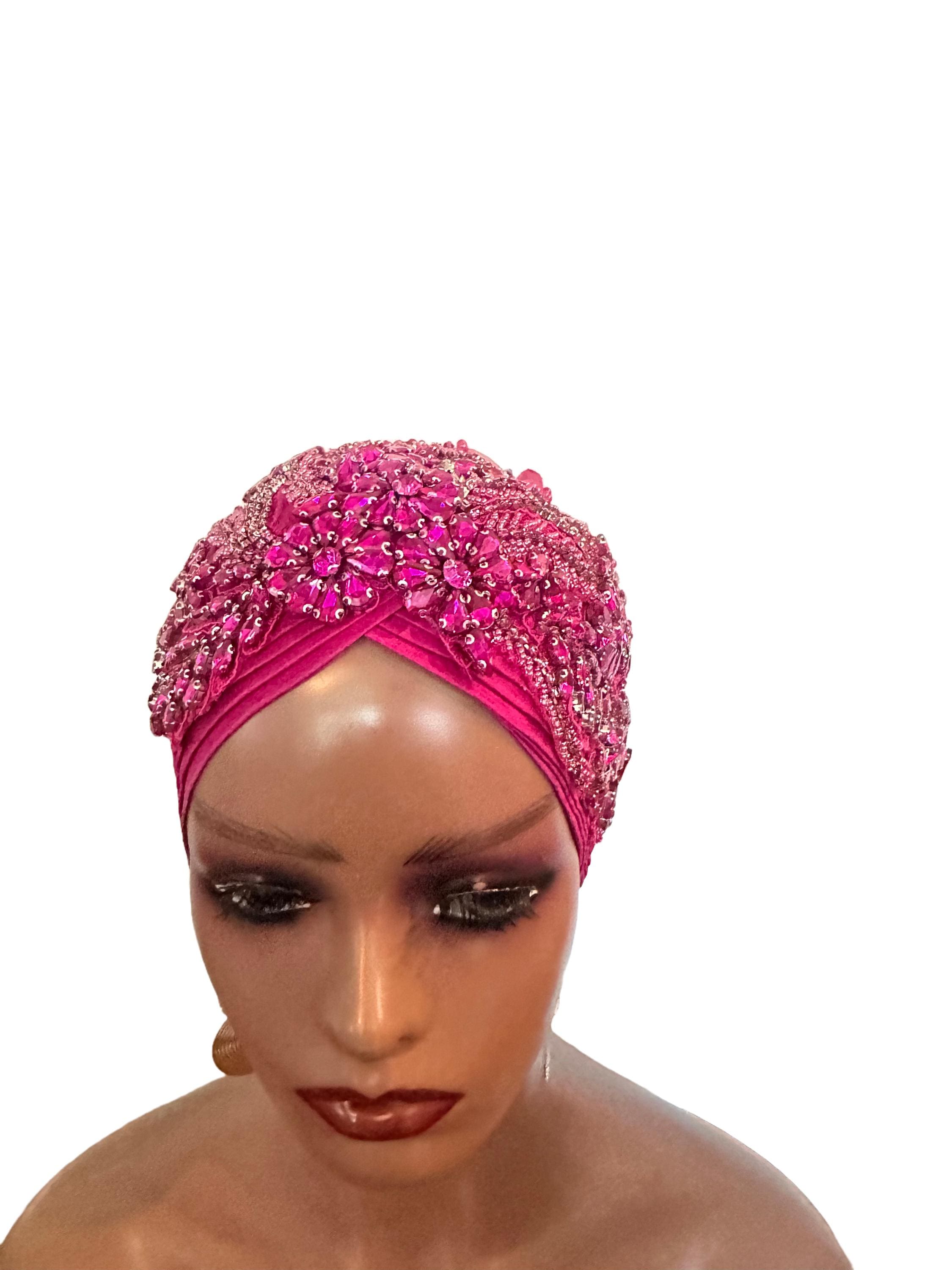 Embroidered Bridal Turban: Pre-tied Elegant Fashion Cap
