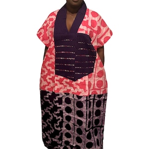 African Adire Maxi Dress, African Dress, Cotton Adire Dress, Pink & Purple Kaftan, Gift for Women, African Women Dress, Nigerian Bubu Dress.