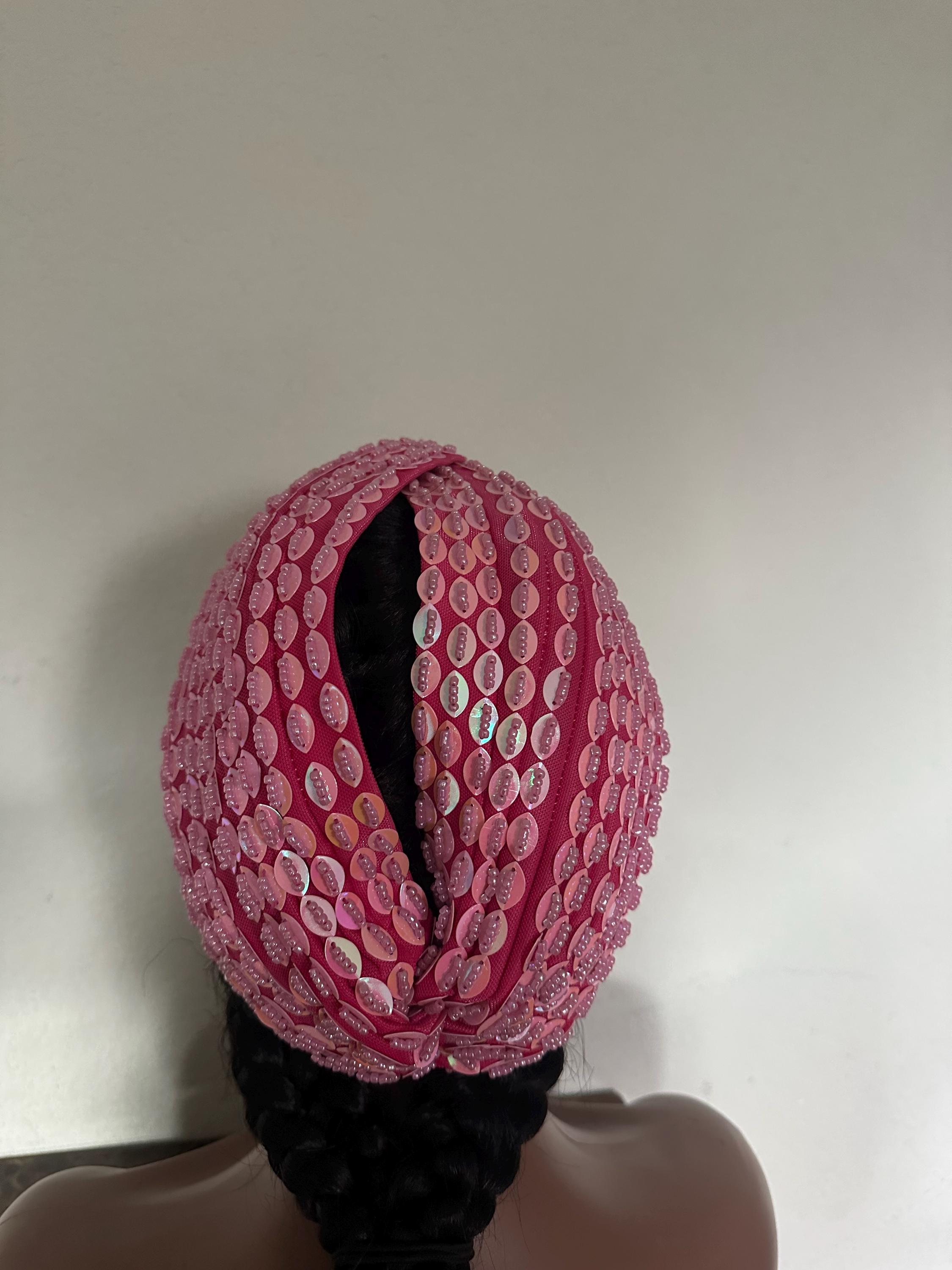Embroidered Beaded Headband, Wide Stretchy Turban - Etsy display picture 2