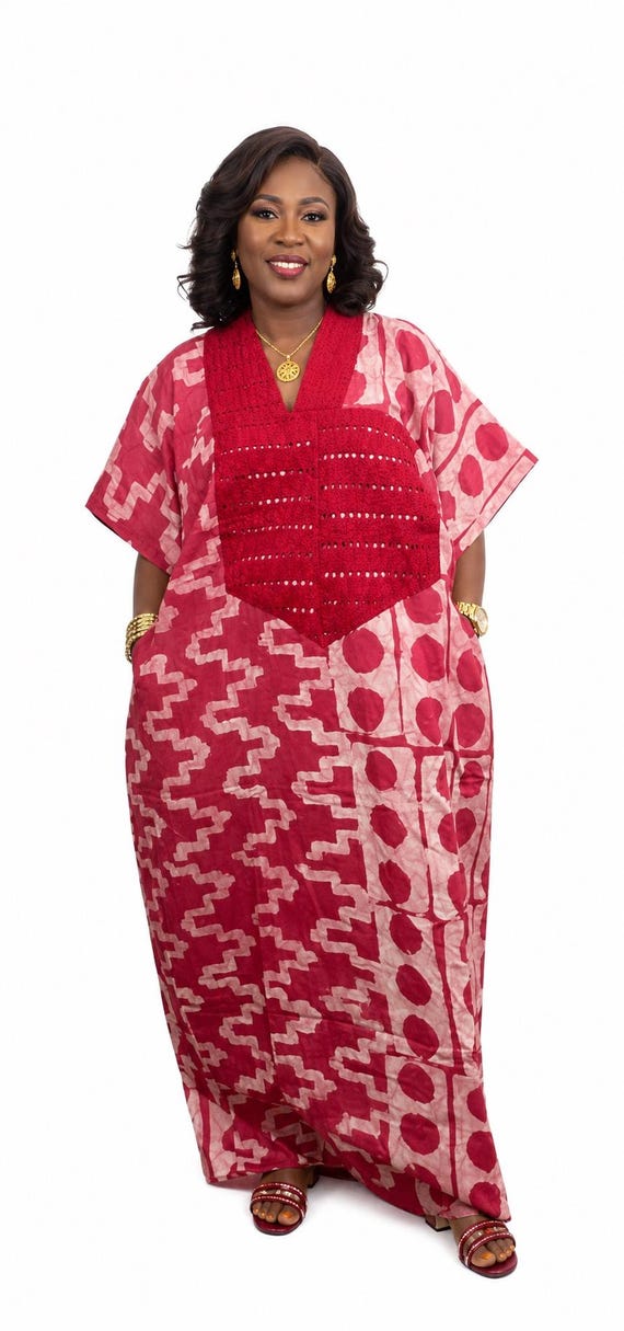 African Adire Boubou Kaftan: Ghana Batik Tie-Dye Maxi Dress