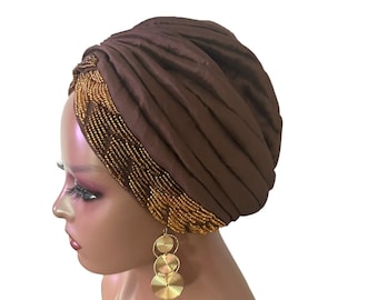 Beaded Women&#39;s Turban: Pre-tied Chemo Cap, Head Cover