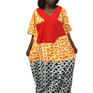 African Adire Maxi Dress: 100% Cotton Kaftan, Ghana Batik
