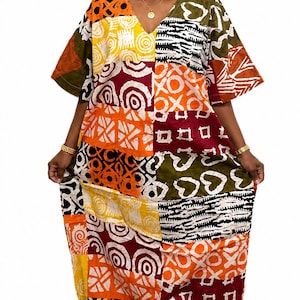 Ankara Adire Patchwork Kaftan Dress: African Cotton Boubou, Ankara Bubu