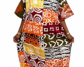 Abito caftano patchwork Ankara Adire: Boubou di cotone africano, Ankara Bubu
