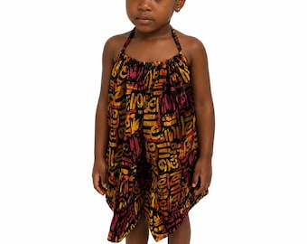 Vestido de niña Adire Ankara con cuello halter, patchwork 100% algodón, ajuste ajustable.