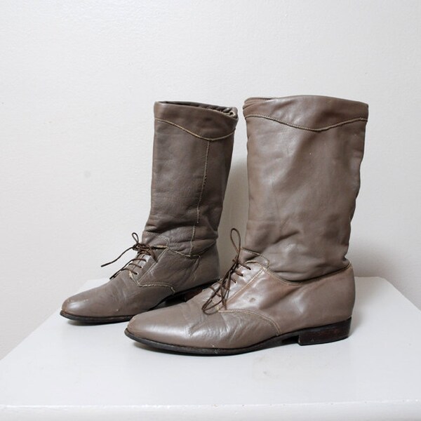 Vintage Riding Boots - Size 8 - Mid Calf Gray Leather