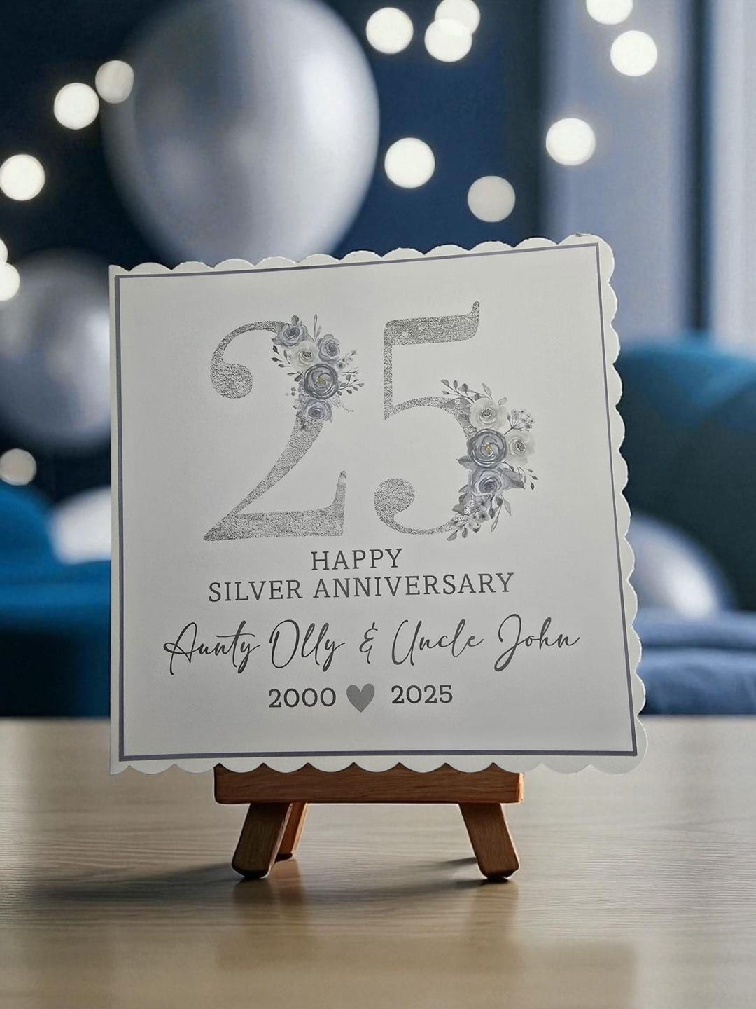 Handmade 25th Silver Wedding Anniversary Card – Elegant Floral Design ...