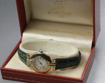 Vintage Cartier Must Colisée Vermeil Green Dial Women’s Quartz Watch 590002 w/ Box – Free Shipping