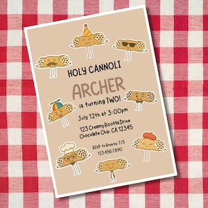 Convite digital sob encomenda | Convite de aniversário com tema italiano Holy Cannoli