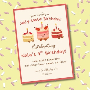 MADE-to-Order Digitale Einladung | Gefüllter Kuchen / Tier-Geburtstags-Einladung, Jelly-Geburtstagskuchen-Stuffie-Einladung