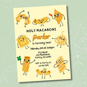 MADE-to-Order Digital Invitation | Holy Macaroni Pasta Themed Birthday Invitation