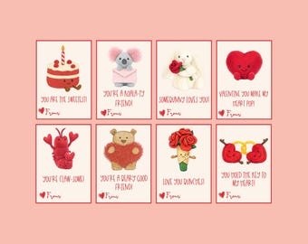Instant Download | Cute Stuffies /Stuffed Animal Valentine's Day Cards