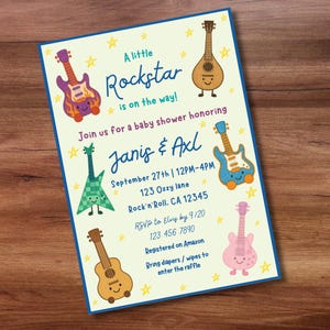 MADE-to-Order Digital Invitation | Rock Star Baby Shower Invitation, Born to Rock, Boys/Girls  Rock&#39;n&#39;roll shower invite (Pick Blue or Pink)