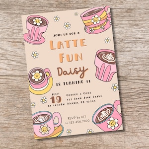 MADE-to-Order Digitale Einladung | Latte Fun Groovy Kaffee-Geburtstags-Einladung