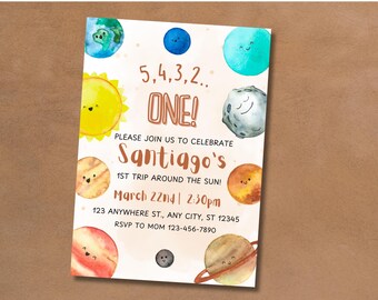 MADE-to-Order Digital Invitation | First Trip Around the Sun Space Theme