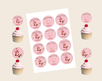 MADE-to-Order- Digital 2.1"x2.1" Cupcake Toppers - Vintage Strawberry Shortcake
