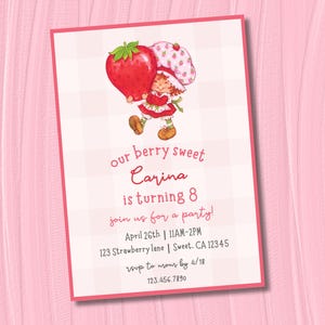 Invito digitale su ordinazione / Invito di compleanno vintage Berry Sweet Strawberry Shortcake