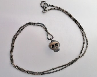 Silver Skull Necklace with Black Spinel