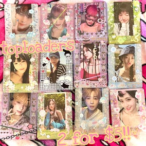 cute premade toploaders for kpop photocards, trading cards, multiple themes and colours