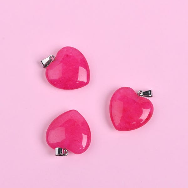 5 STÜCKE Rose Rosa Kristall Herz Charme Natürliche Fuchsia Stein Herz Anhänger für Schmuck machen Liebe Heilen DIY Halskette Versorgung