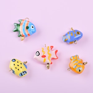 Colorful Ceramic Fish Charm | Handmade Painting Ceramic Porcelain Fish Charm | Vintage Charm For Necklace Bracelet Jewelry Bulk Supply