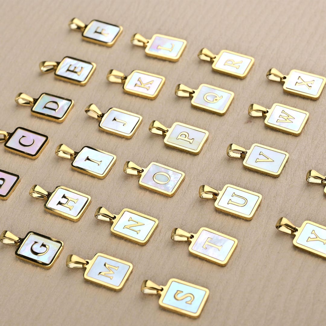 Mother of Pearl Letter Charms Set–14k Gold Filled Alphabet Initial ...