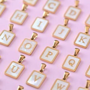 Mother of Pearl Alphabet Charms, 18K Gold Filled Initial Tags, Personalized Letter Pendants for DIY Jewelry, Tarnish-Resistant Shell Charm