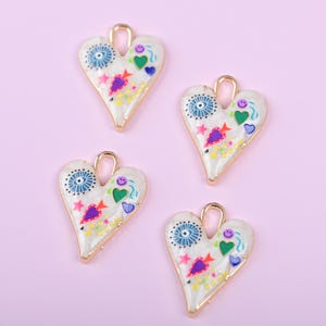 3PCS 14K Gold Evil Eye Heart Charm – Enamel Smiley Face Pendant for DIY Necklace Bracelet Jewelry Making