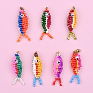 Beaded Fish Charm: Colorful Glass Seed Bead Pendant, Summer Keychain Dangle