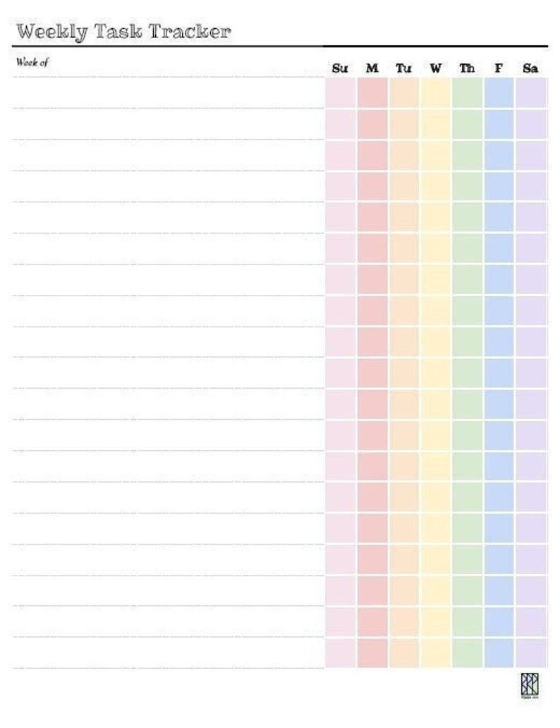 Weekly Task Tracker Pastel Rainbow Chores List Checkbox Letter Size - Etsy