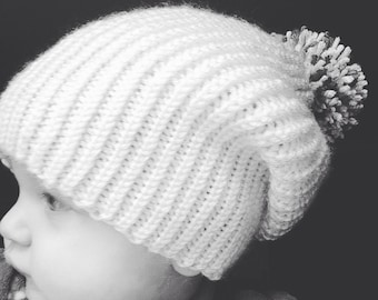 Easy Knitting Pattern, Simple Slouchy Baby Beanie, Digital Download