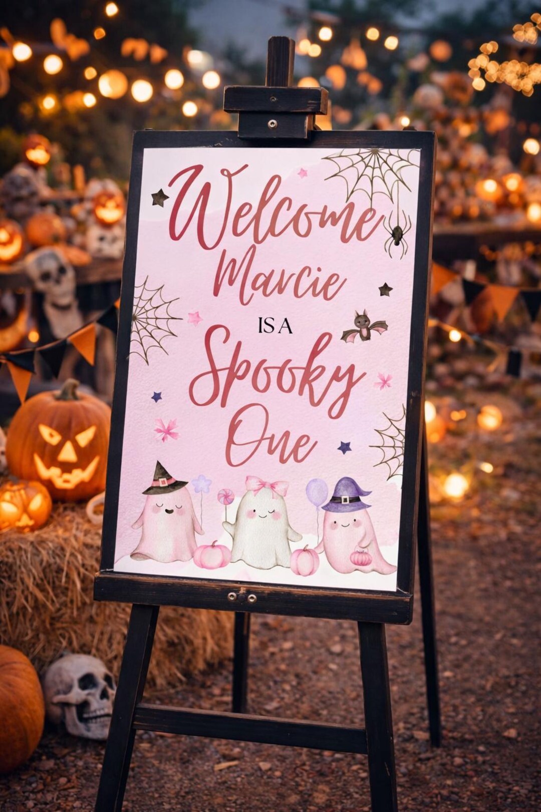 Girls Spooky One First Birthday Welcome Sign Halloween | Pink (digital ...