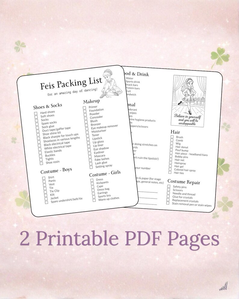 Irish Dance Feis Packing List | Competition Checklist (instant Download ...