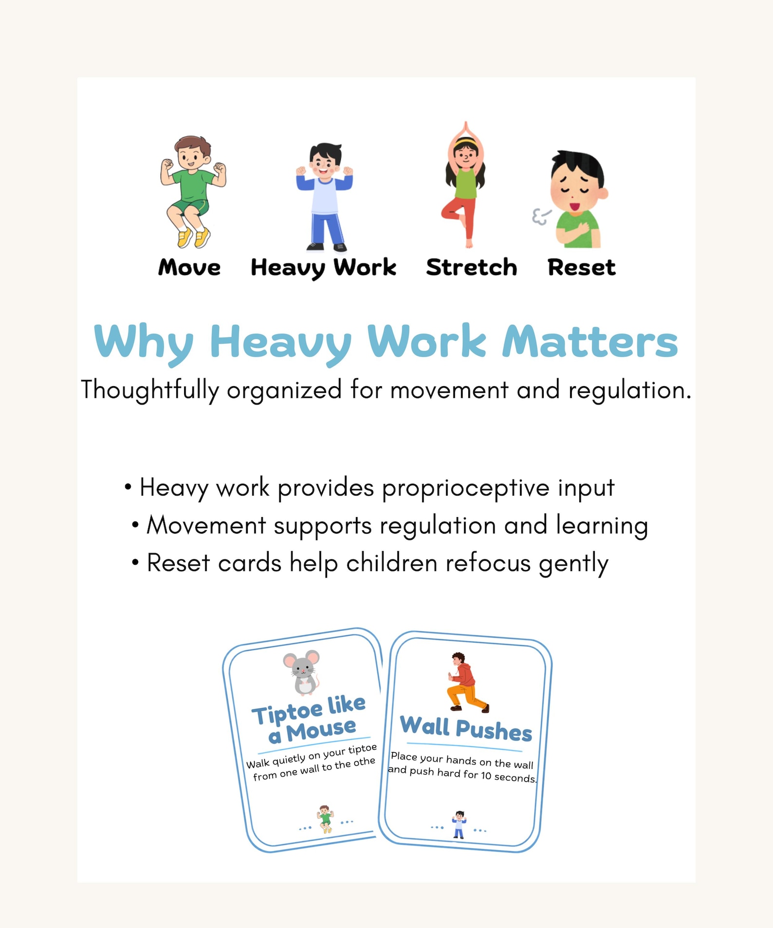 Movement & Heavy Work Activity Cards | Indoor Brain Break, Sensory ...